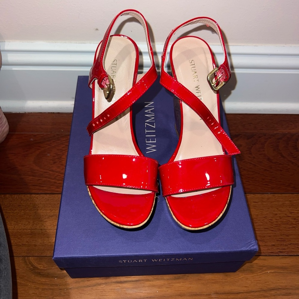 Stuart Weitzman US size 7 Red Patent Wedge